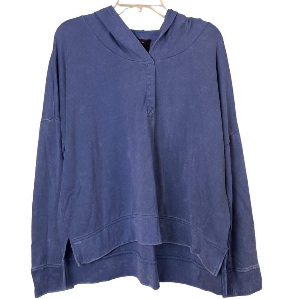 Free Press Distressed Blue Hooded Sweatshirt Size Medium